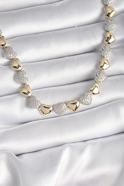 Pirinç Mix Renk Zirkon Taşlı Kalp Model VIP Exclusive Seri Kadın Kolye - TJ-BKO9545 ürün görseli