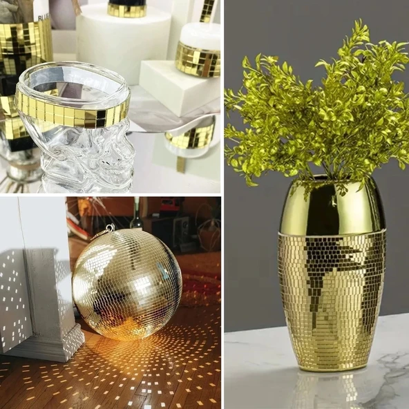 BUFFER®1 Metre Uzunluğunda Gold Renk Aynalı Mozaik Taşlı Dekor Bandı 4 cm x 1 mt - Resim 2