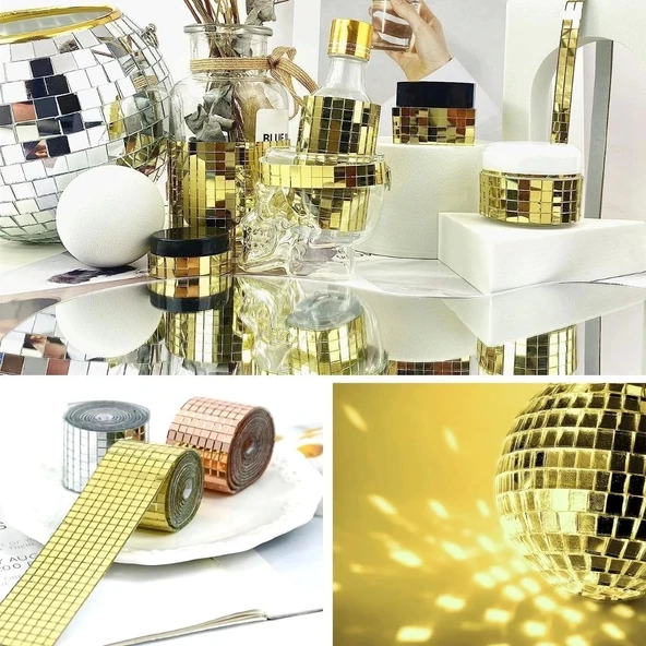 BUFFER®1 Metre Uzunluğunda Gold Renk Aynalı Mozaik Taşlı Dekor Bandı 4 cm x 1 mt - Resim 4