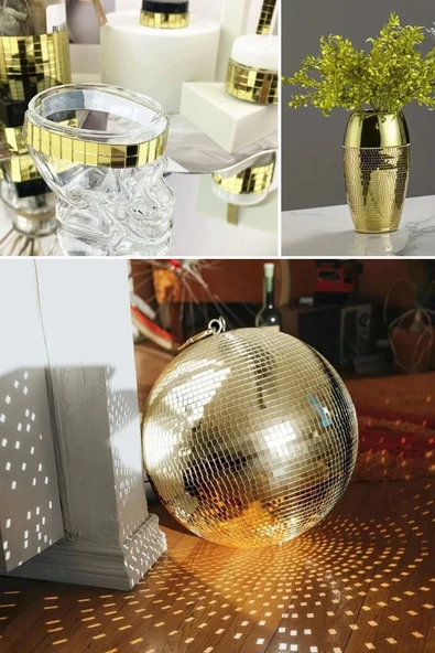 BUFFER®1 Metre Uzunluğunda Gold Renk Aynalı Mozaik Taşlı Dekor Bandı 4 cm x 1 mt - Resim 7