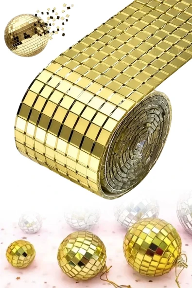 BUFFER®1 Metre Uzunluğunda Gold Renk Aynalı Mozaik Taşlı Dekor Bandı 4 cm x 1 mt - Resim 6