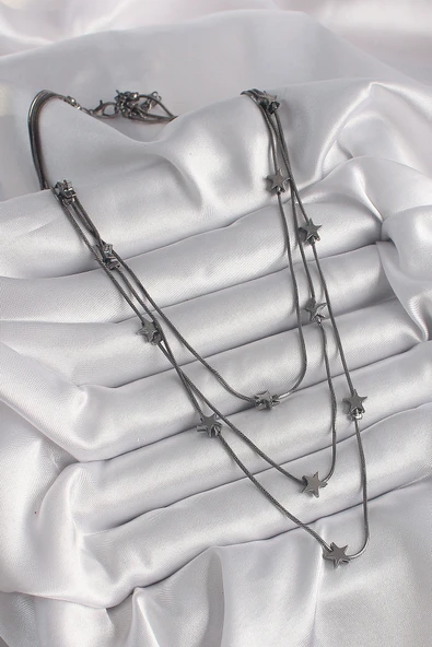 Pirinç Füme Renk 3'Lü Yıldız Model Kadın Kolye - TJ-BKO9623 - Resim 2