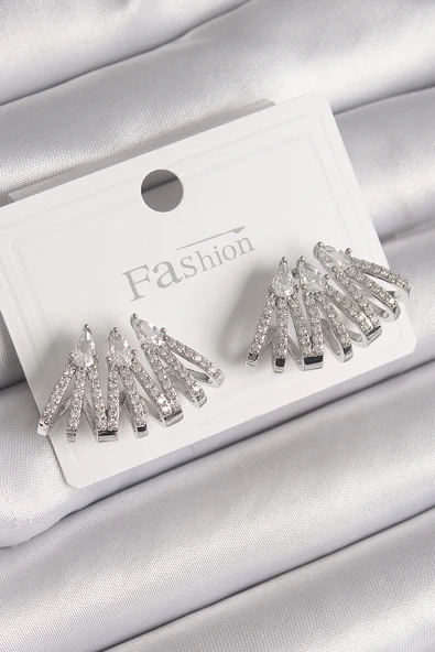 Pirinç Gümüş Renk Zirkon Taşlı Deniz Kabuğu Model Kadın Küpe - TJ-BKP9797 ürün görseli