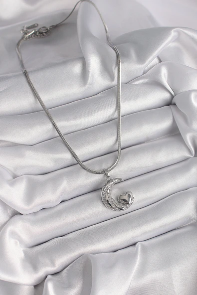 316L Çelik Gümüş Renk İtalyan Zincir Zirkon Taşlı Halil Figür Kalp Detay Kadın Kolye - TJ-BKO9590 - Resim 2