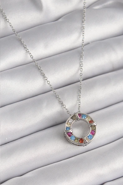 316L Çelik Gümüş Renk Zincir Renkli Zirkon Taşlı Xoxo Model Kadın Kolye - TJ-BKO9629 ürün görseli