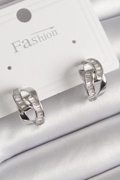 Pirinç Gümüş Renk Zirkon Taşlı Zincir Model Kadın Küpe - TJ-BKP9793 ürün görseli