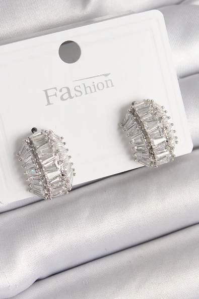 Pirinç Gümüş Renk Zirkon Taşlı Kaplumbağa Kabuğu Model Kadın Küpe - TJ-BKP9787 ürün görseli