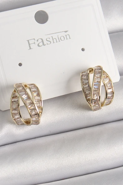 Pirinç Gold Renk Zirkon Taşlı Düğüm Halka Model Kadın Küpe - TJ-BKP9943 ürün görseli