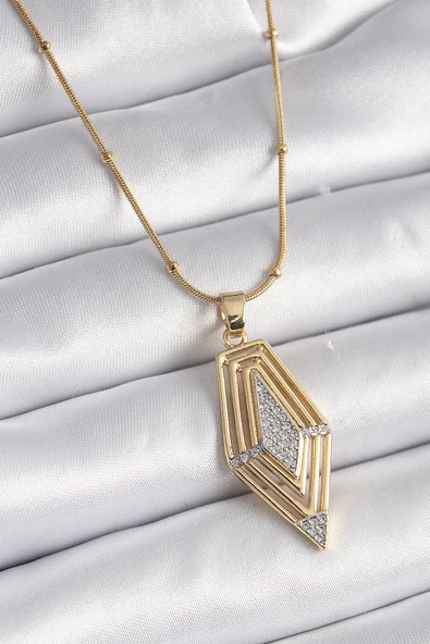 316L Çelik Gold Renk Zirkon Taşlı Vintage Model Kadın Kolye - TJ-BKO9517 ürün görseli