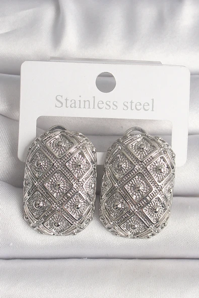 Pirinç Gümüş Renk Motif İşlemeli Kadın Küpe - TJ-BKP10142 ürün görseli