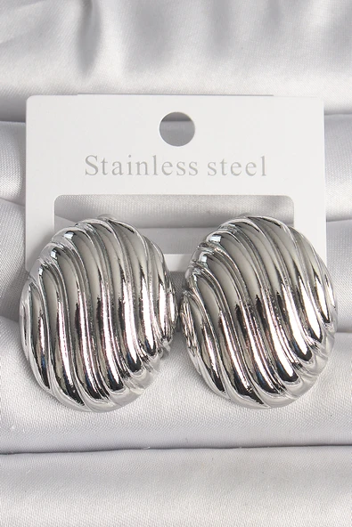 Pirinç Gümüş Renk İşlemeli Oval Model Kadın Küpe - TJ-BKP10150 ürün görseli