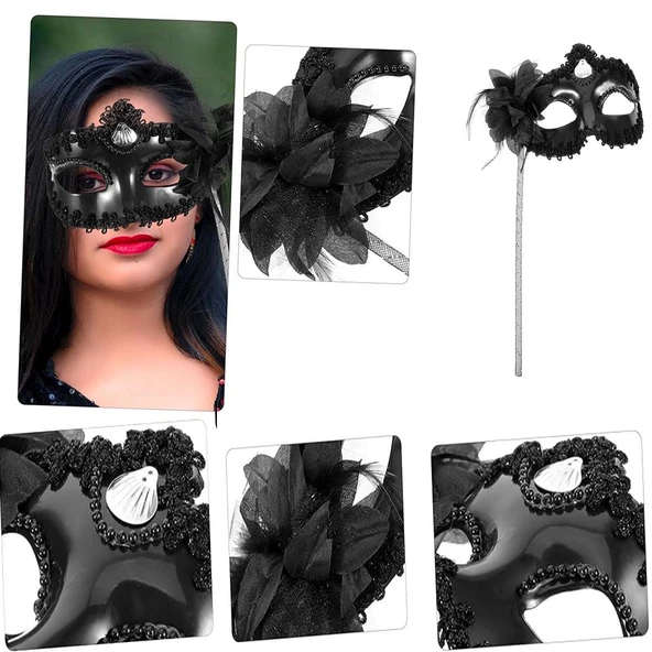 Siyah Işıltılı Tutmalı Fotoğraf Çekimi Maskesi 18x29 cm ürün görseli