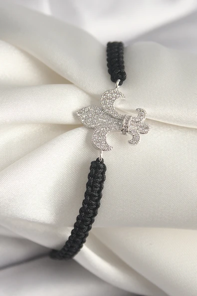 Pirinç Gümüş Renk Zirkon Taşlı Zambak Figür Asanrsörlü Makrome Model Kadın Bileklik - TJ-BB6799 ürün görseli