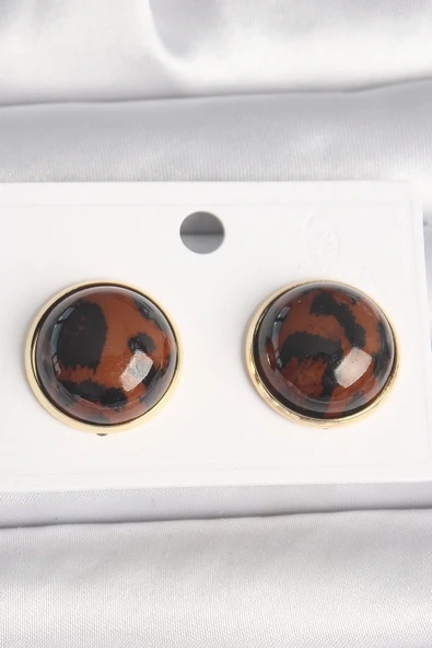 Pirinç Gold Renk 3D Daire Leopar Model Kadın Küpe - TJ-BKP10347 ürün görseli