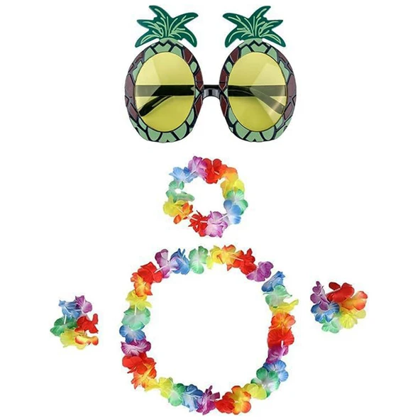 Renkli Ananas Gözlük, Taç, Kolye ve Bileklik Seti ürün görseli