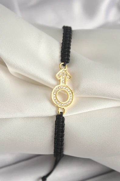 Pirinç Gold Renk Zirkon Taşlı Mars Figür Asansörlü Makrome Model Kadın Bileklik - TJ-BB6798 ürün görseli