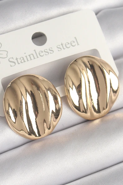 Pirinç Gold Renk İşlemeli Daire Plaka Model Kadın Küpe - TJ-BKP10249 ürün görseli