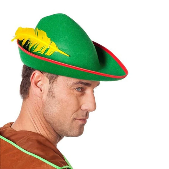 Yeşil Renk Robin Hood Şapkası Sarı Tüylü ürün görseli