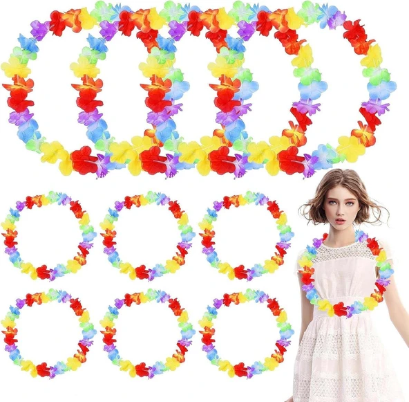 Hawaii Çiçekli Boyun Kolyesi - Renkli Tropikal Parti Leisi 12 Adet ürün görseli