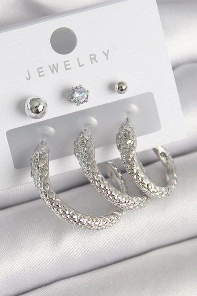 Pirinç Gold Renk Zirkon Taş Detaylı Halka Yılan Model Kadın Küpe Seti - TJ-BKP10309 ürün görseli