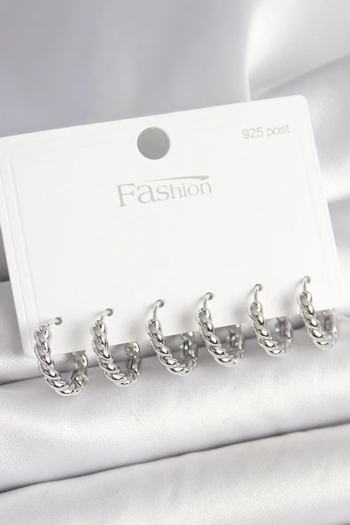 925 Ayar Gümüş Çivi Pirinç Gümüş Renk Sarmal Halka Model Kadın Küpe Seti - TJ-BKP10416 ürün görseli