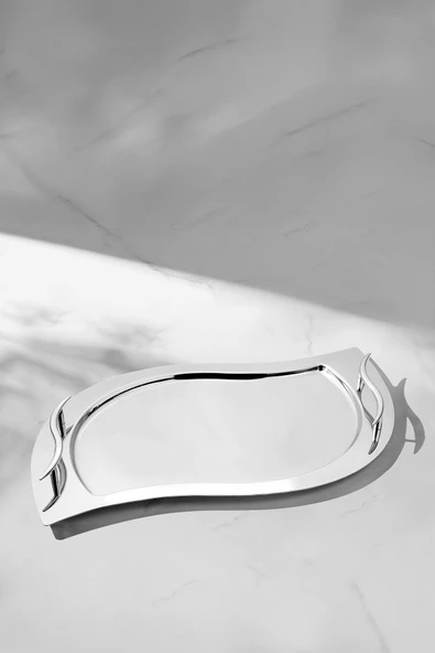 Nehir gizem paslanmaz çelik tepsi kahve tepsisi - servis tepsisi 38x25 cm. ürün görseli