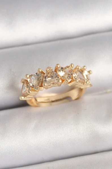 Pirinç Gold Renk Zirkon Taşlı Kalp Model Ayarlanbilir Kadın Yüzük - TJ-BYK3700 ürün görseli