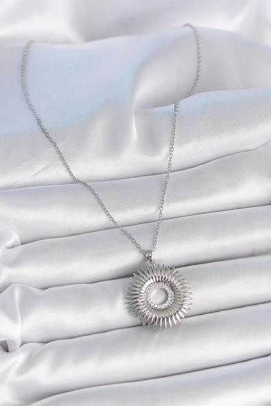 316L Çelik Gümüş Renk Zincir Zirkon Taşlı Nova Yıldız Model Kadın Kolye - TJ-BKO10046 - Resim 2