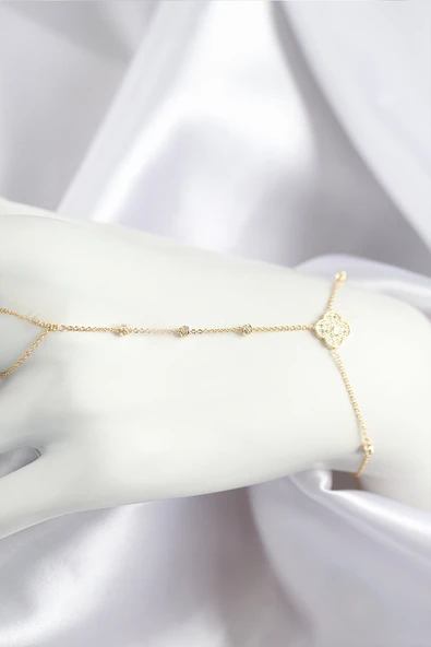 Tahtakale Toptancı Pirinç Zirkon Taşlı Yonca Model Gold Renk Şahmeran 719 - 1