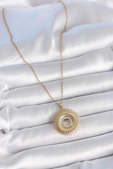 316L Çelik Gold Renk Zincir Zirkon Taşlı Nova Yıldız Model Kadın Kolye - TJ-BKO10047 - Resim 2