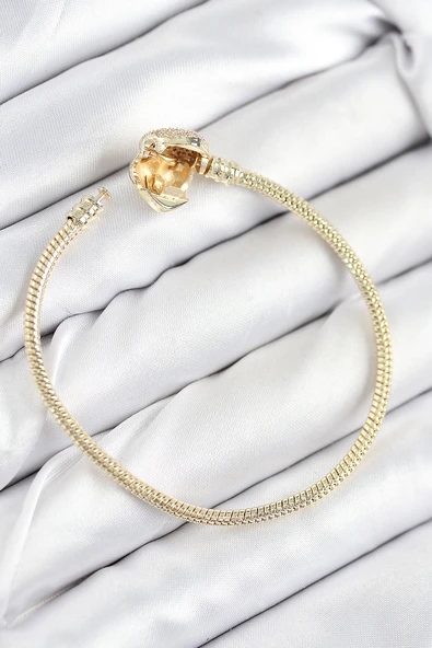 Tahtakale Toptancı Pirinç Charm Zirkon Taşlı Kalp Model Gold Renk Kadın Bileklik 7809 - 2