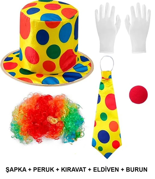 Renkli Palyaço Kostüm Seti – 5 Parça Aksesuar ürün görseli 1