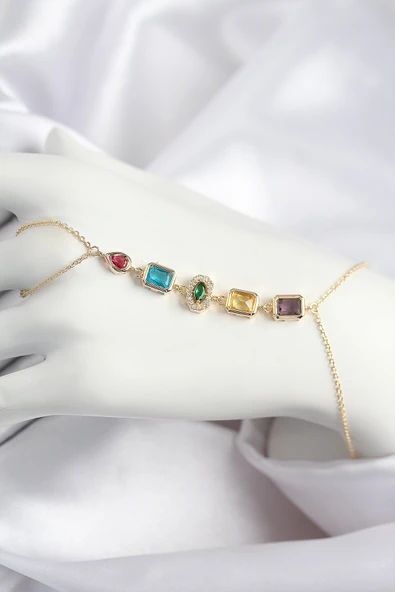 Tahtakale Toptancı Pirinç Renkli Zirkon Taşlı Model Gold Renk Şahmeran 725 - 1
