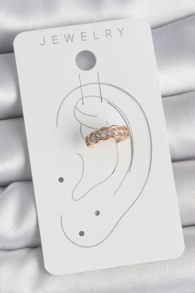 Pirinç Gold Renk Zirkon Taşlı Kadın Kıkırdak Küpe - TJ-BKP10571 - Resim 2