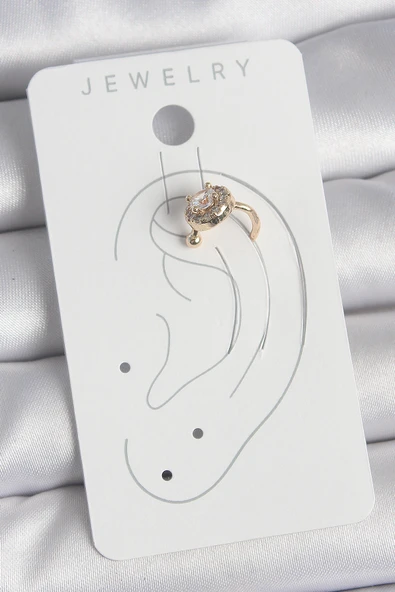 Pirinç Gold Renk Zirkon Taşlı Kadın Kıkırdak Küpe - TJ-BKP10573 - Resim 2