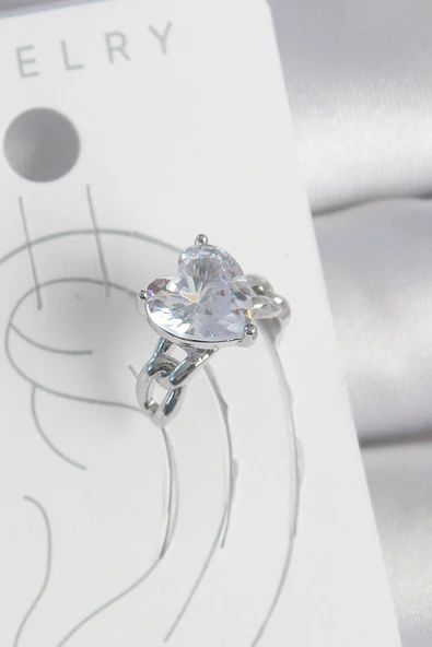 Pirinç Gümüş Renk Zirkon Taşlı Kalp Model Kadın Kıkırdak Küpe - TJ-BKP10563 ürün görseli