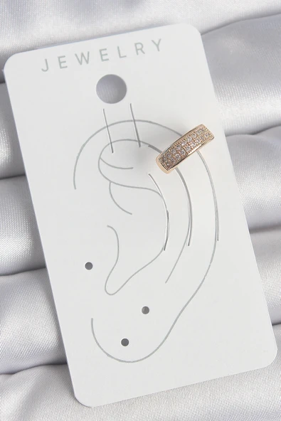 Pirinç Gold Renk Zirkon Taşlı Kadın Kıkırdak Küpe - TJ-BKP10577 - Resim 2
