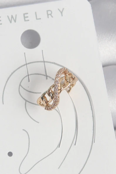 Pirinç Gold Renk Zirkon Taşlı Sonsuzluk Zincir Model Kadın Kıkırdak Küpe - TJ-BKP10575 ürün görseli