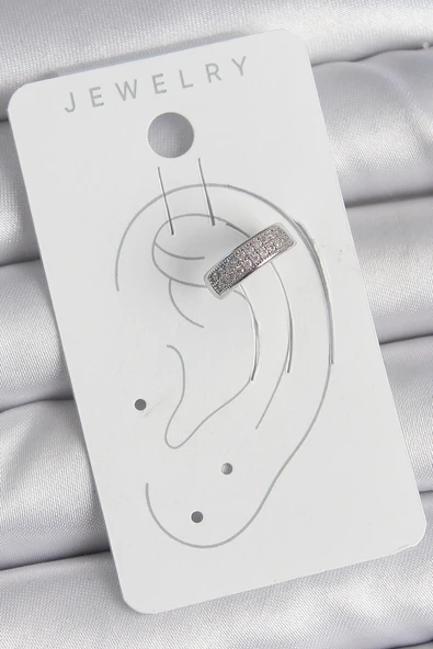 Pirinç Gümüş Renk Zirkon Taşlı Kıkırdak Model Kadın Küpe - TJ-BKP10552 - Resim 2