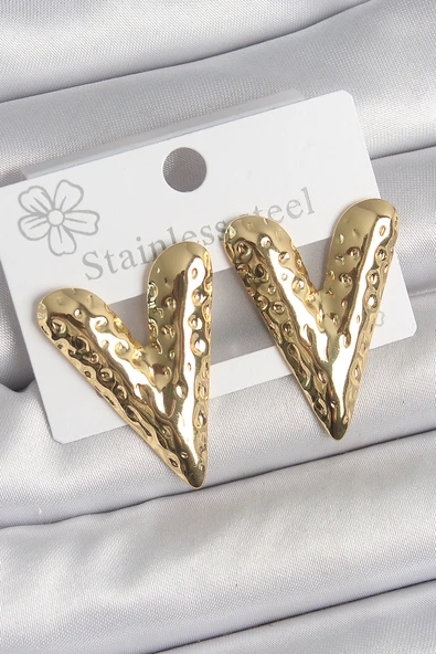 316 Çelik Gold Renk İşlemeli Kalp Model Kadın Küpe - TJ-BKP10523 ürün görseli