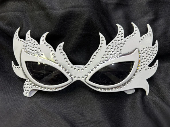 Taşlı Beyaz Alev Parti Gözlüğü ürün görseli 1