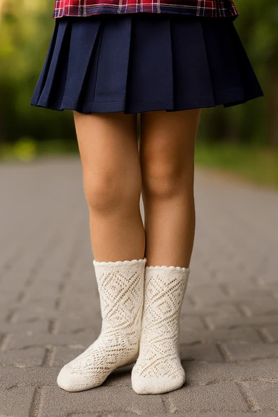 Dantelli Fileli Okul Çorabı - 6