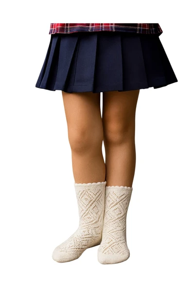 Dantelli Fileli Okul Çorabı - 9