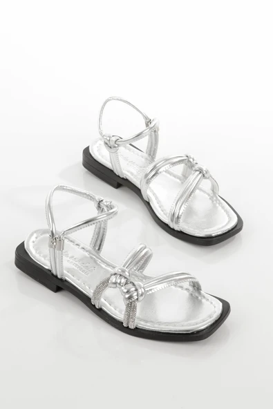 MİA026-1571 Kadın Taşlı Abiye Günlük-Düğün-Eğlence-GÜMÜŞ Tatil  Sandaleti - Resim 4