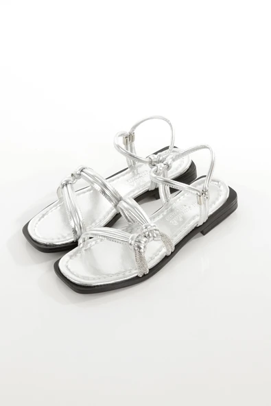 MİA026-1571 Kadın Taşlı Abiye Günlük-Düğün-Eğlence-GÜMÜŞ Tatil  Sandaleti - Resim 3