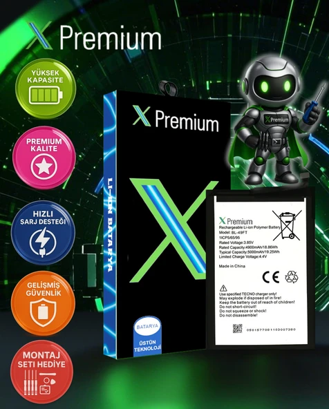Xpremium Tecno Spark 7 Pro / Spark Go 2022 / Spark 6 Go / Spark 8c / Pop 5 Lite Batarya Pil Süper Yüksek Kalite 5000 mAh BL-49FT - 1