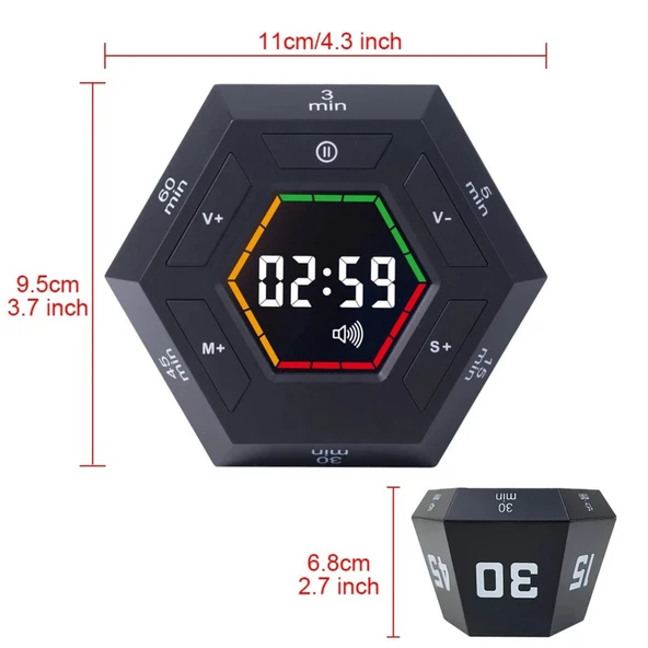 HyMark Altıgen Dijital Geri Sayım Zamanlayıcı LED Ekranlı Görsel Zaman Kontrol Mutfak Ders Mıknatıslı - 6