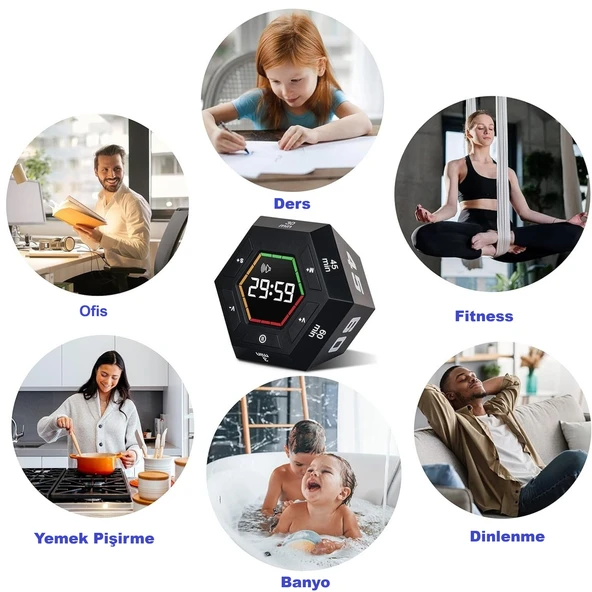 HyMark Altıgen Dijital Geri Sayım Zamanlayıcı LED Ekranlı Görsel Zaman Kontrol Mutfak Ders Mıknatıslı - 7