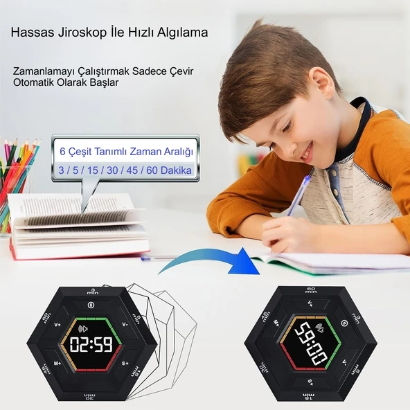 HyMark Altıgen Dijital Geri Sayım Zamanlayıcı LED Ekranlı Görsel Zaman Kontrol Mutfak Ders Mıknatıslı - 2
