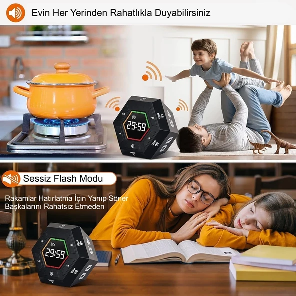 HyMark Altıgen Dijital Geri Sayım Zamanlayıcı LED Ekranlı Görsel Zaman Kontrol Mutfak Ders Mıknatıslı - Resim 3